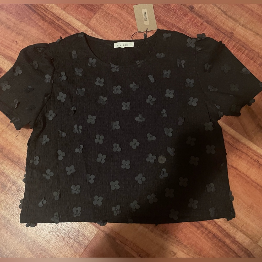 Black Floral Textured Top